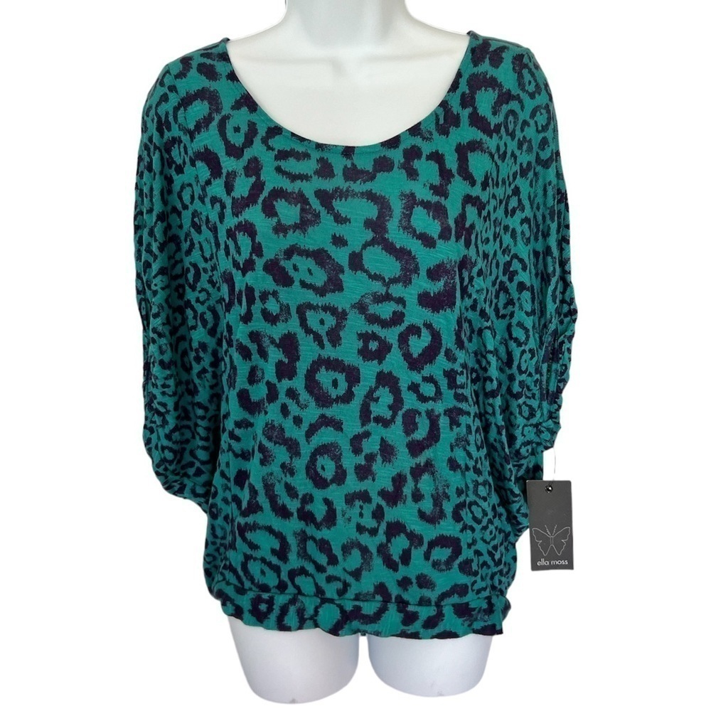 NWT Ella Moss green and purple animal cheetah print batwing top size XS